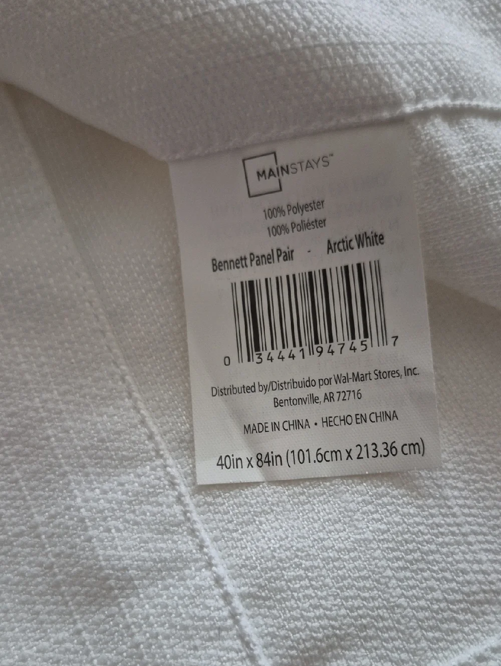 Mainstay Arctic White Curtain Panel 40x84